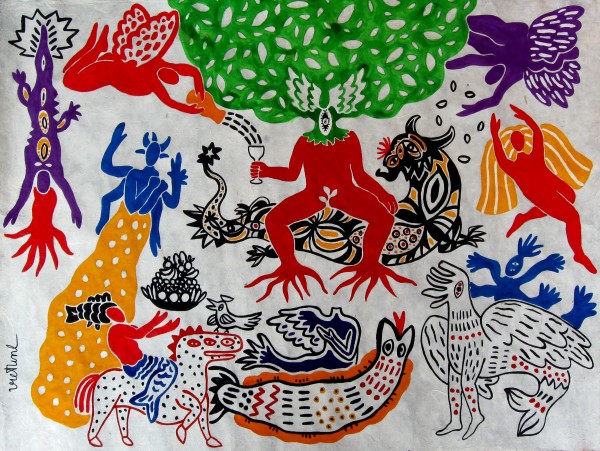 'Bữa tiệc của rừng' - 60 x 80 - Sơn trên Giấy dó - 2014