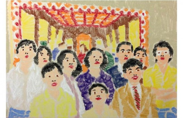 Trong Gia Nguyen Family, circa 1982 - Oil Pastel on Canvas - 57 x 82 inches